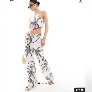 4th & Reckless linen blend wide leg pants and bandeau scarf tie top in palm